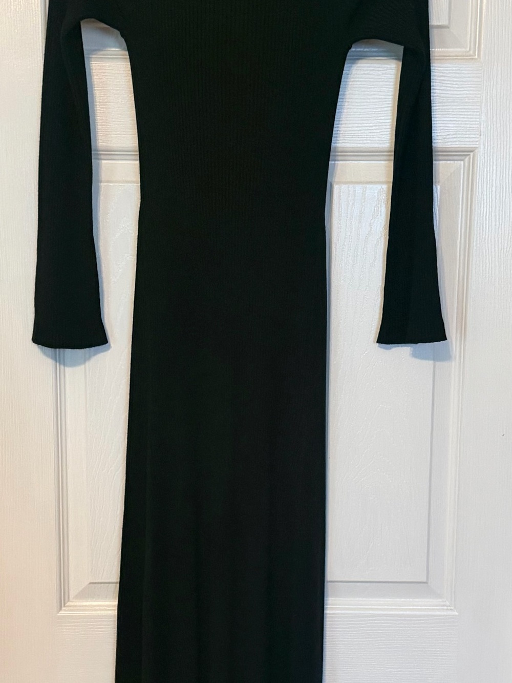NWT LOFT Classic Black Long Sleeve Ribbed Maxi Dress